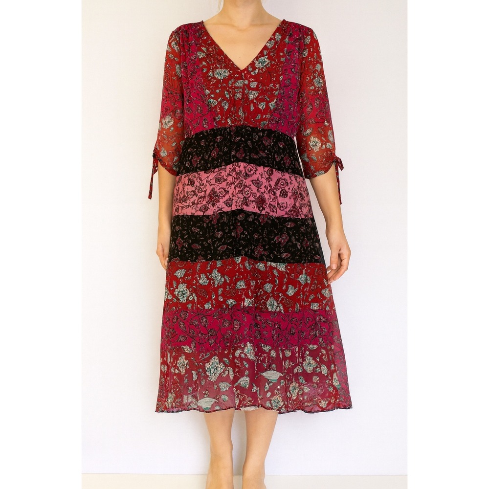 Boho Floral Midi Dress Plus Size 14 Sheer Puff Sleeve Romantic Fall Cottagecore